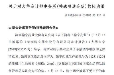 [天眼]翰宇药业审计报告前后不一 审计机构大华遭深交所问询